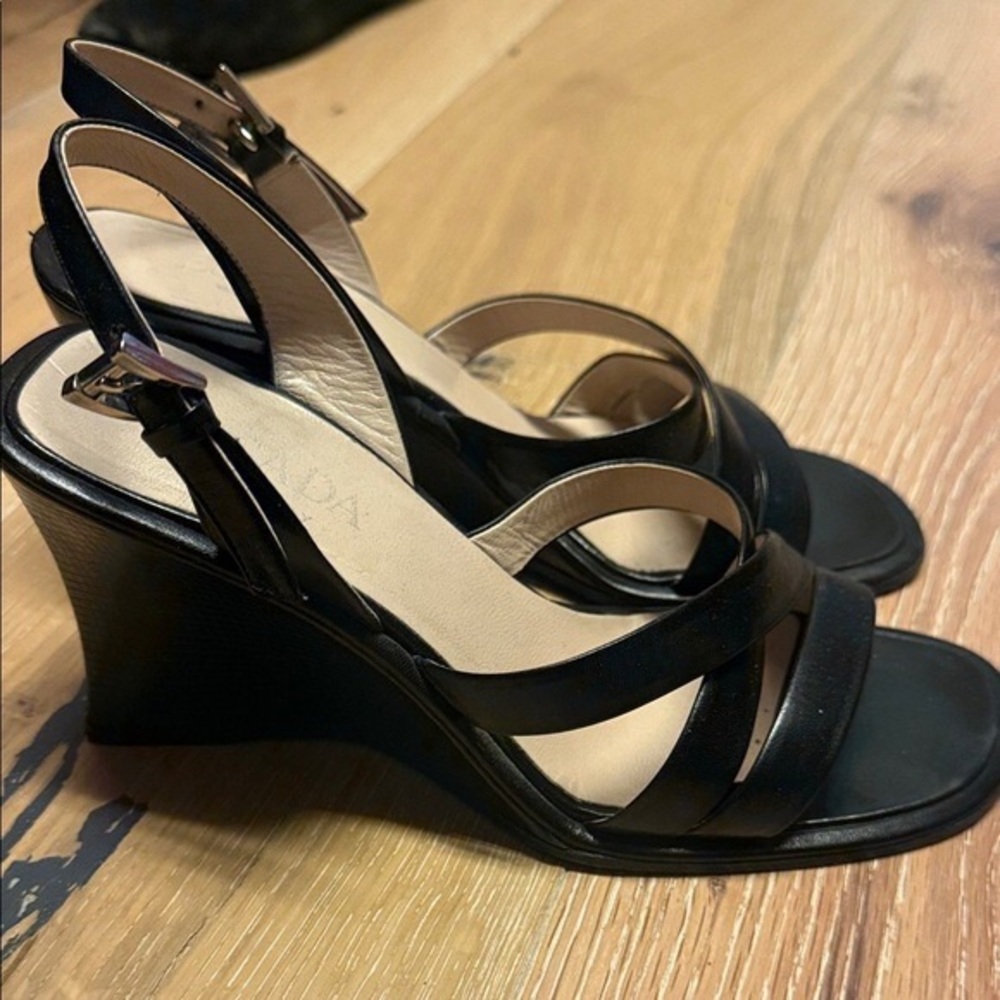 Black Leather Wedge Sandals